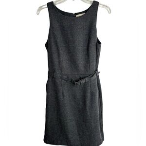 Banana Republic Sheath Dress Jumper Belted Pockets Wool Tweed Size 8 Black Gray